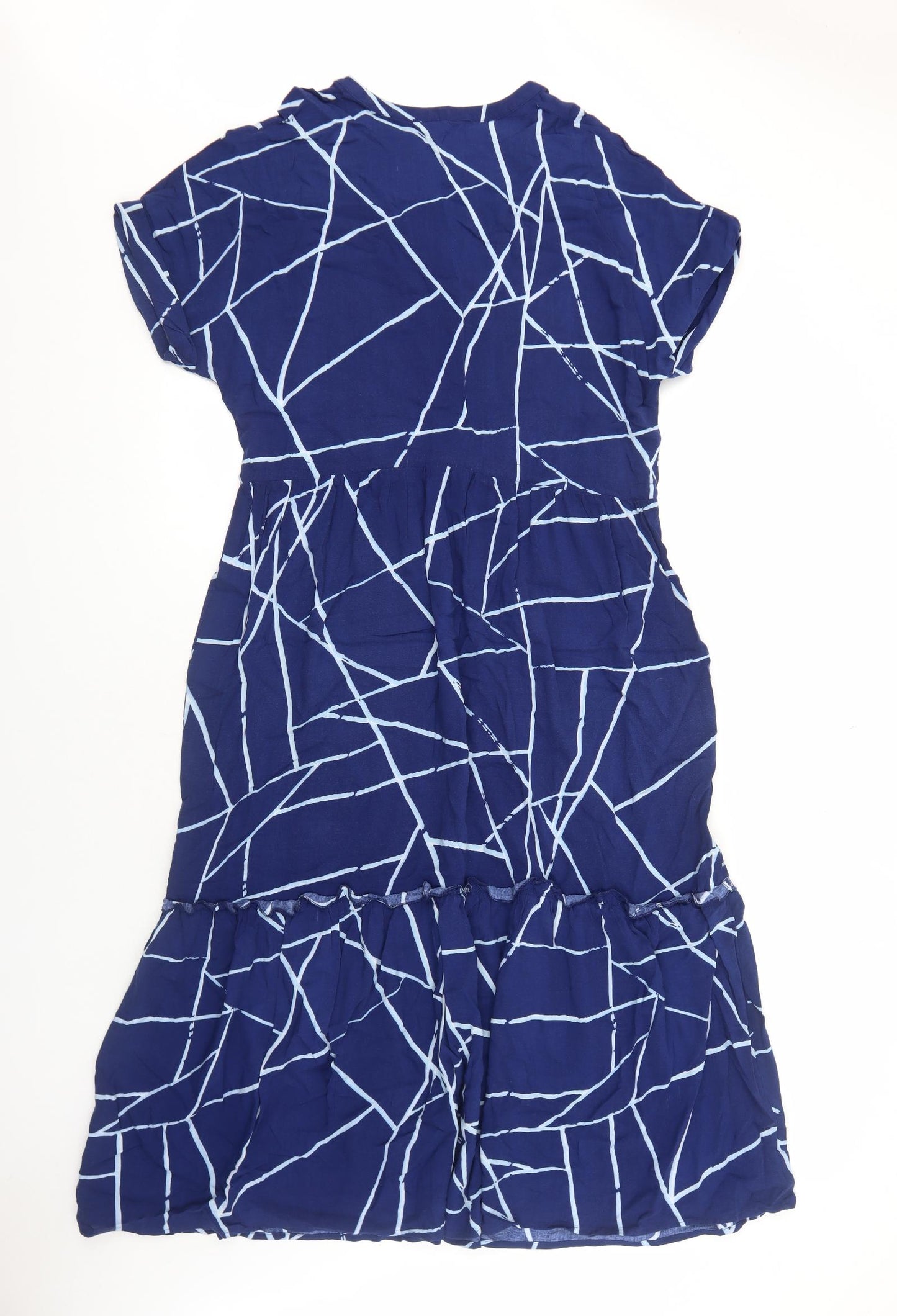 Emerco Womens Blue Geometric Viscose Trapeze & Swing Size 18 V-Neck Pullover