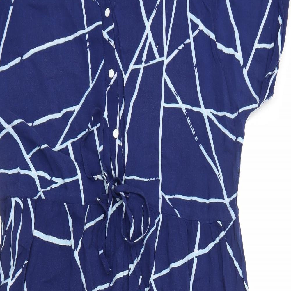 Emerco Womens Blue Geometric Viscose Trapeze & Swing Size 18 V-Neck Pullover