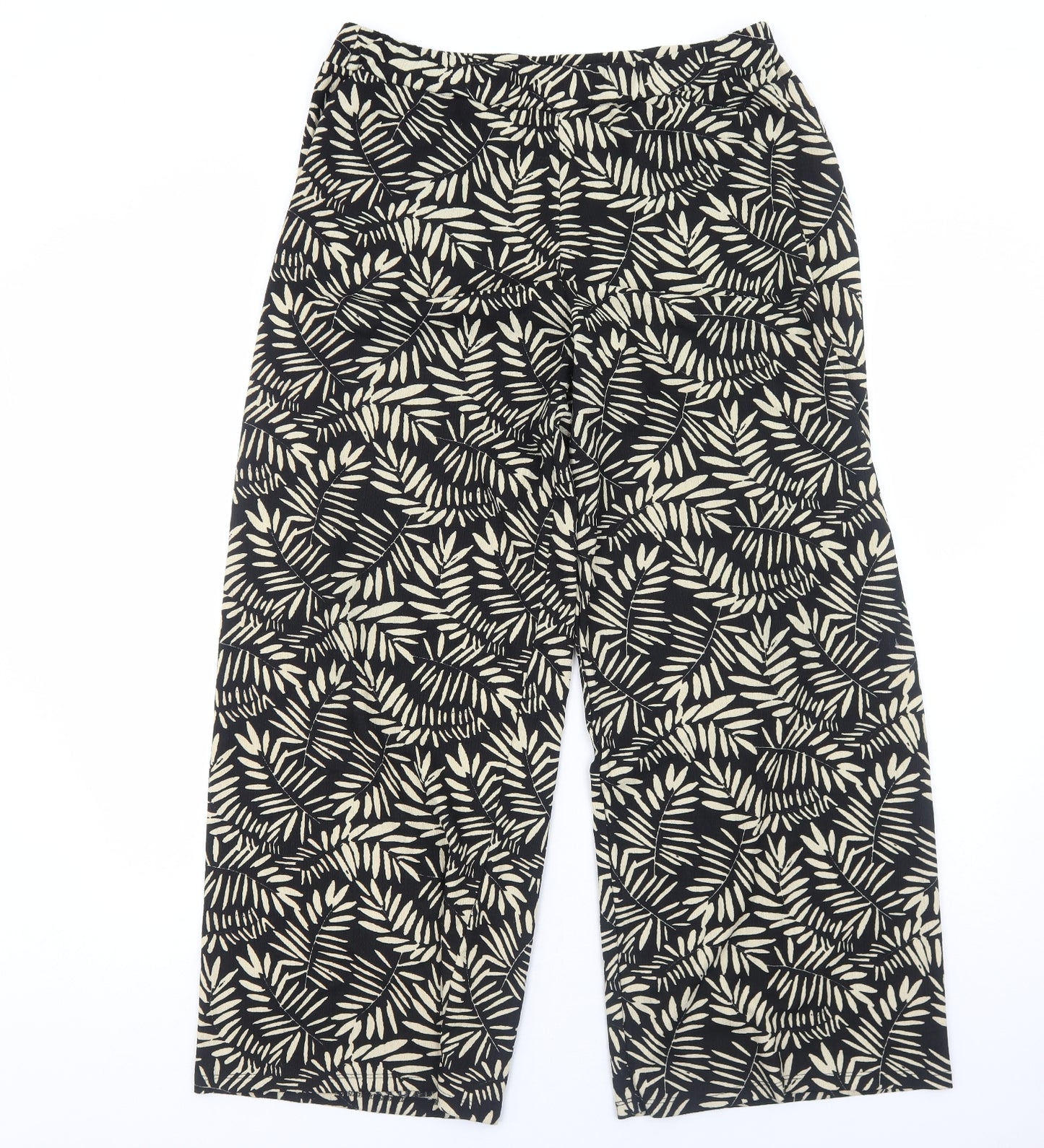 TU Womens Black Floral Viscose Trousers Size 16 Regular