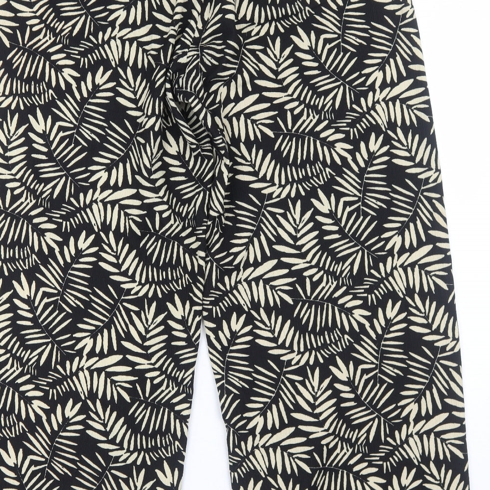 TU Womens Black Floral Viscose Trousers Size 16 Regular