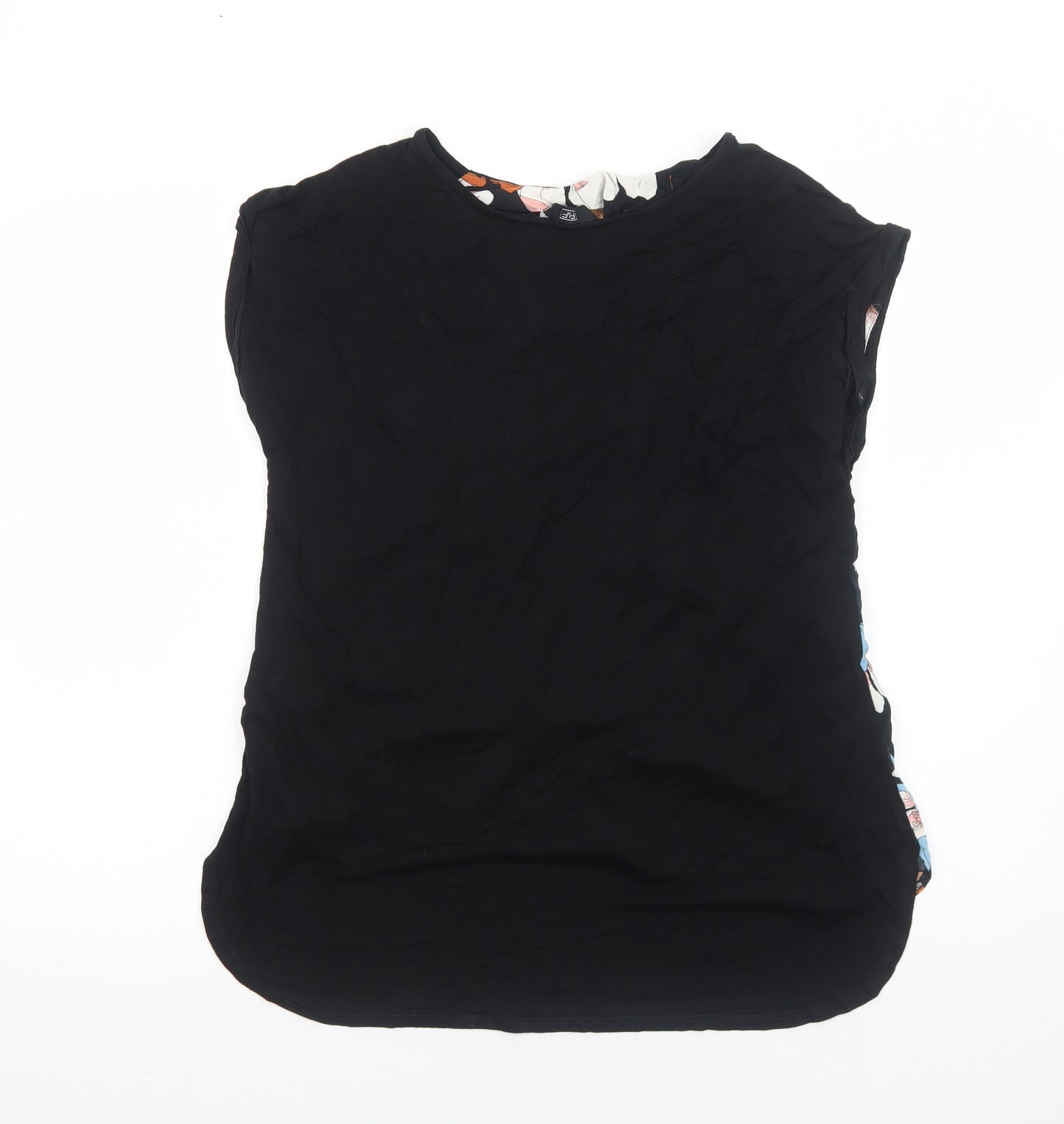 F&F Womens Black Floral Viscose Basic Blouse Size 14 Round Neck
