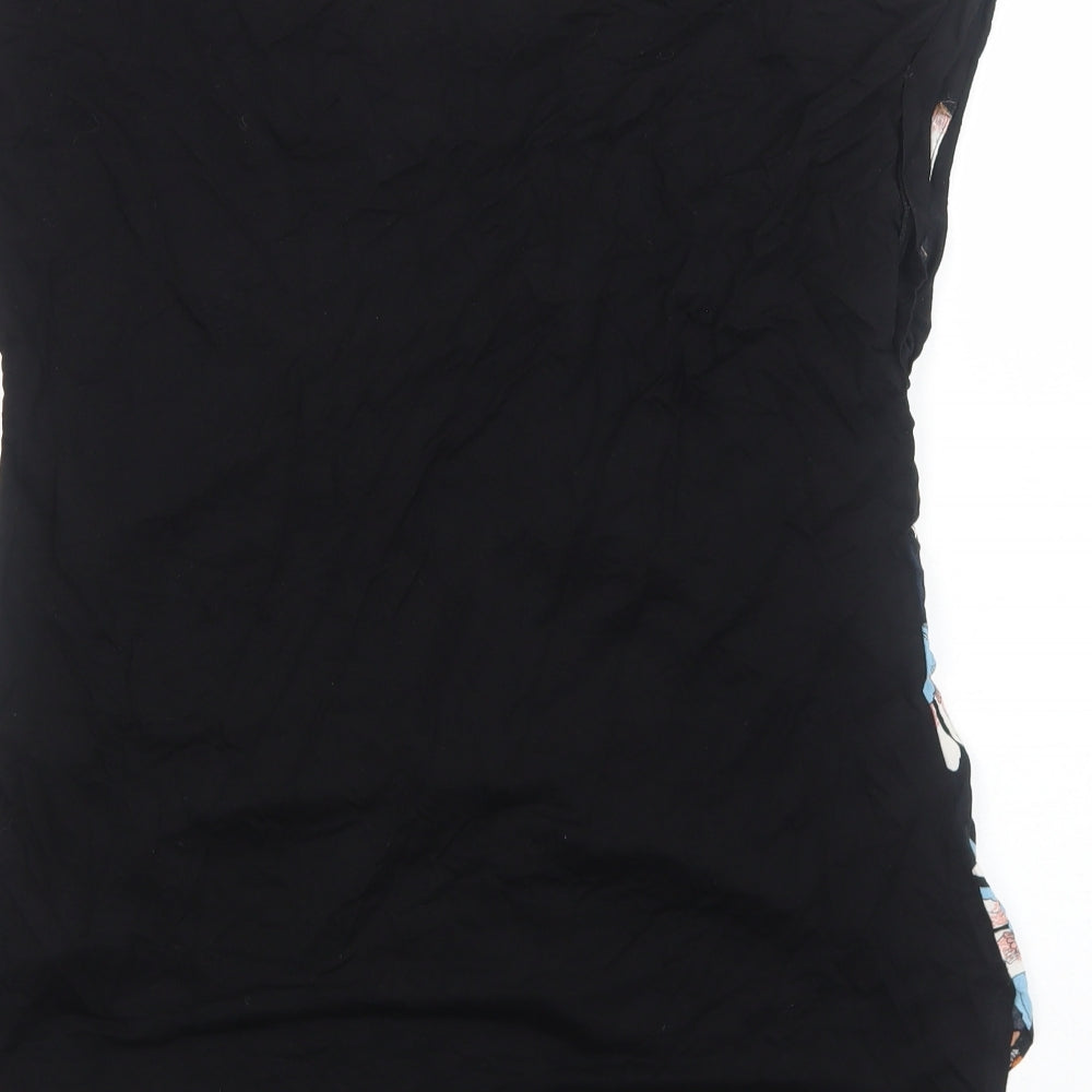 F&F Womens Black Floral Viscose Basic Blouse Size 14 Round Neck