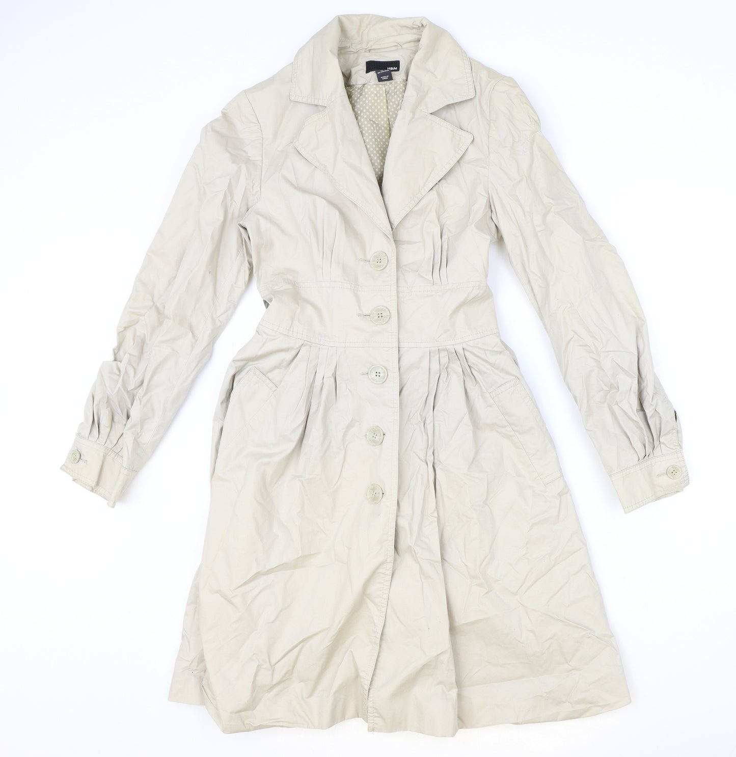 H&M Womens Beige Trench Coat Coat Size 8 Button