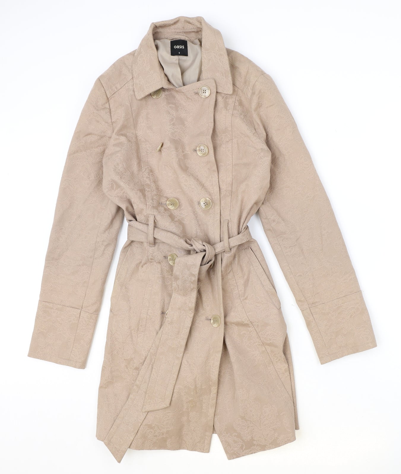 Oasis Womens Pink Geometric Trench Coat Coat Size S Button