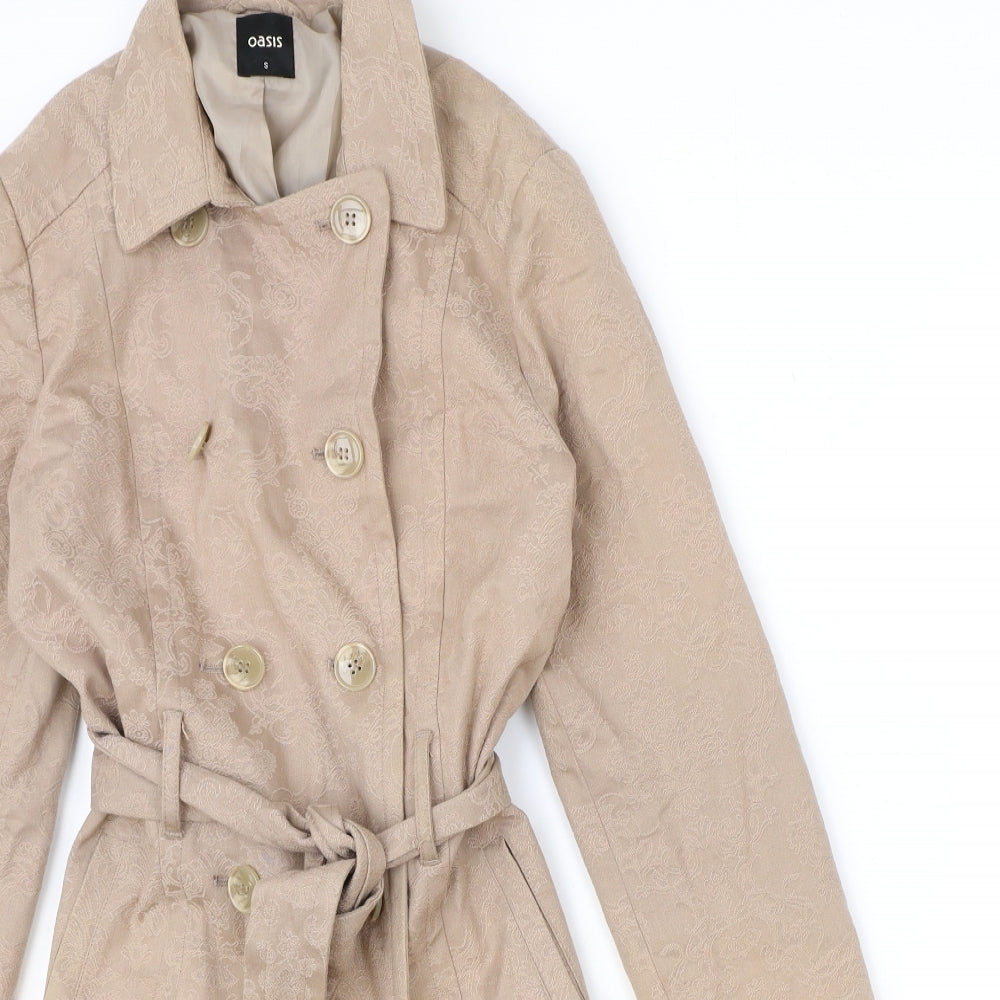 Oasis Womens Pink Geometric Trench Coat Coat Size S Button