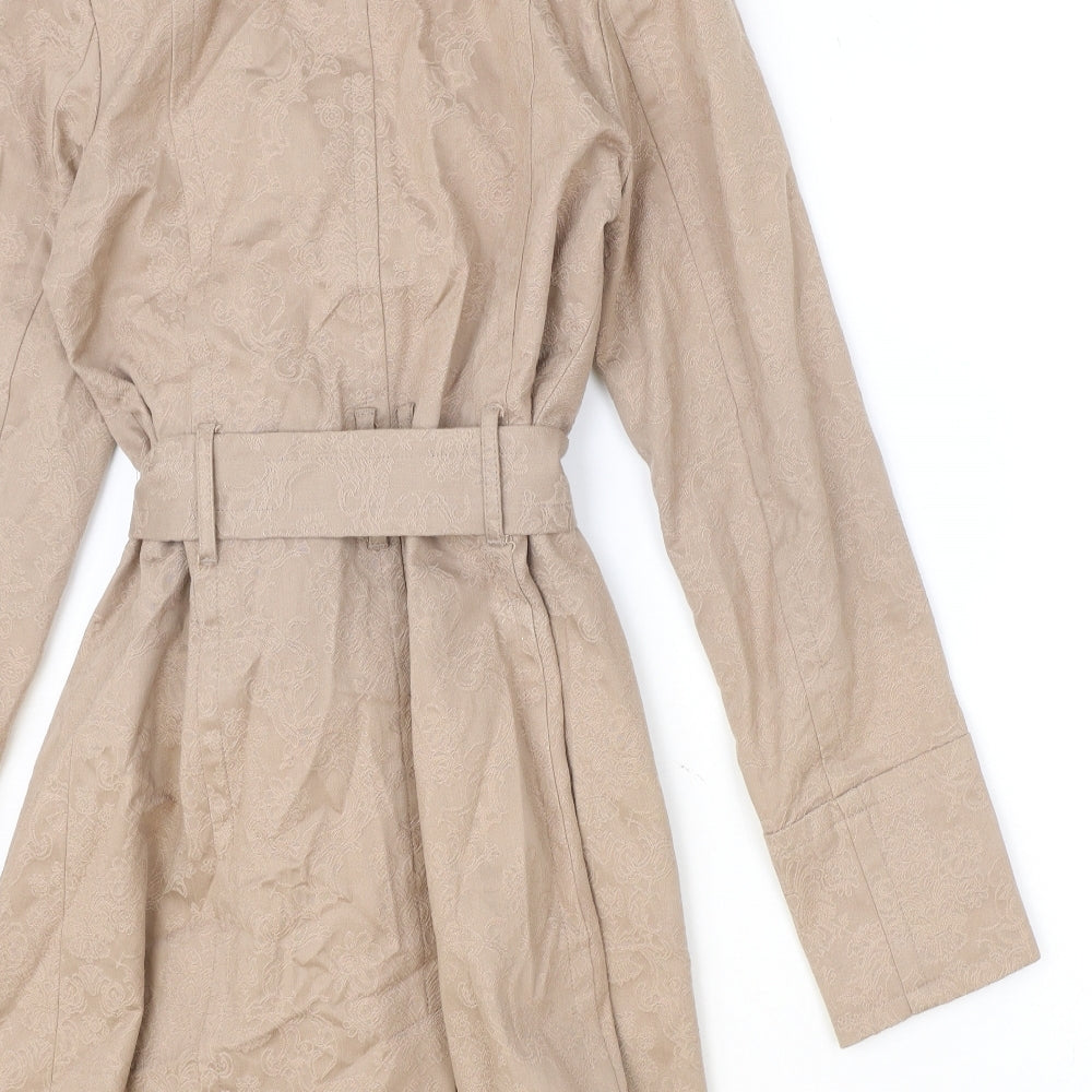 Oasis Womens Pink Geometric Trench Coat Coat Size S Button