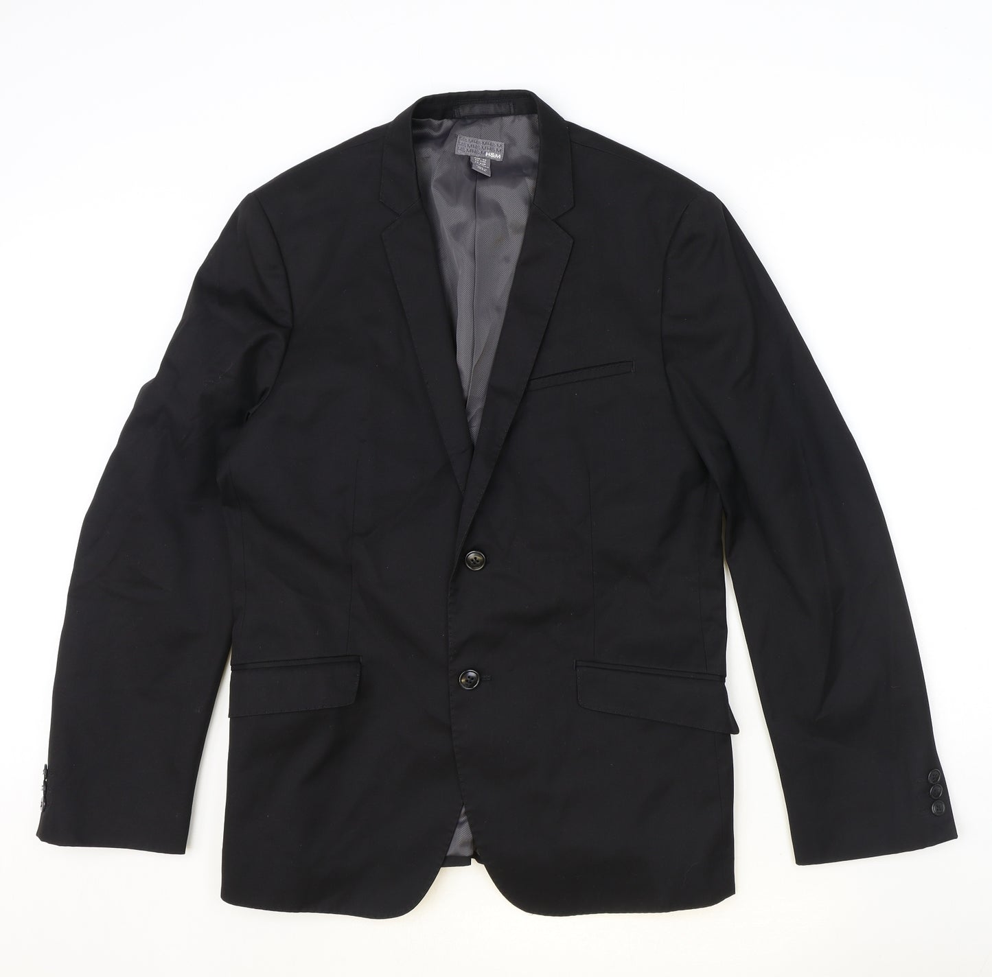H&M Mens Black Polyester Jacket Suit Jacket Size 42 Regular