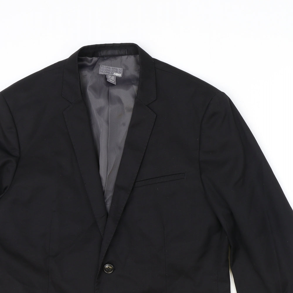 H&M Mens Black Polyester Jacket Suit Jacket Size 42 Regular