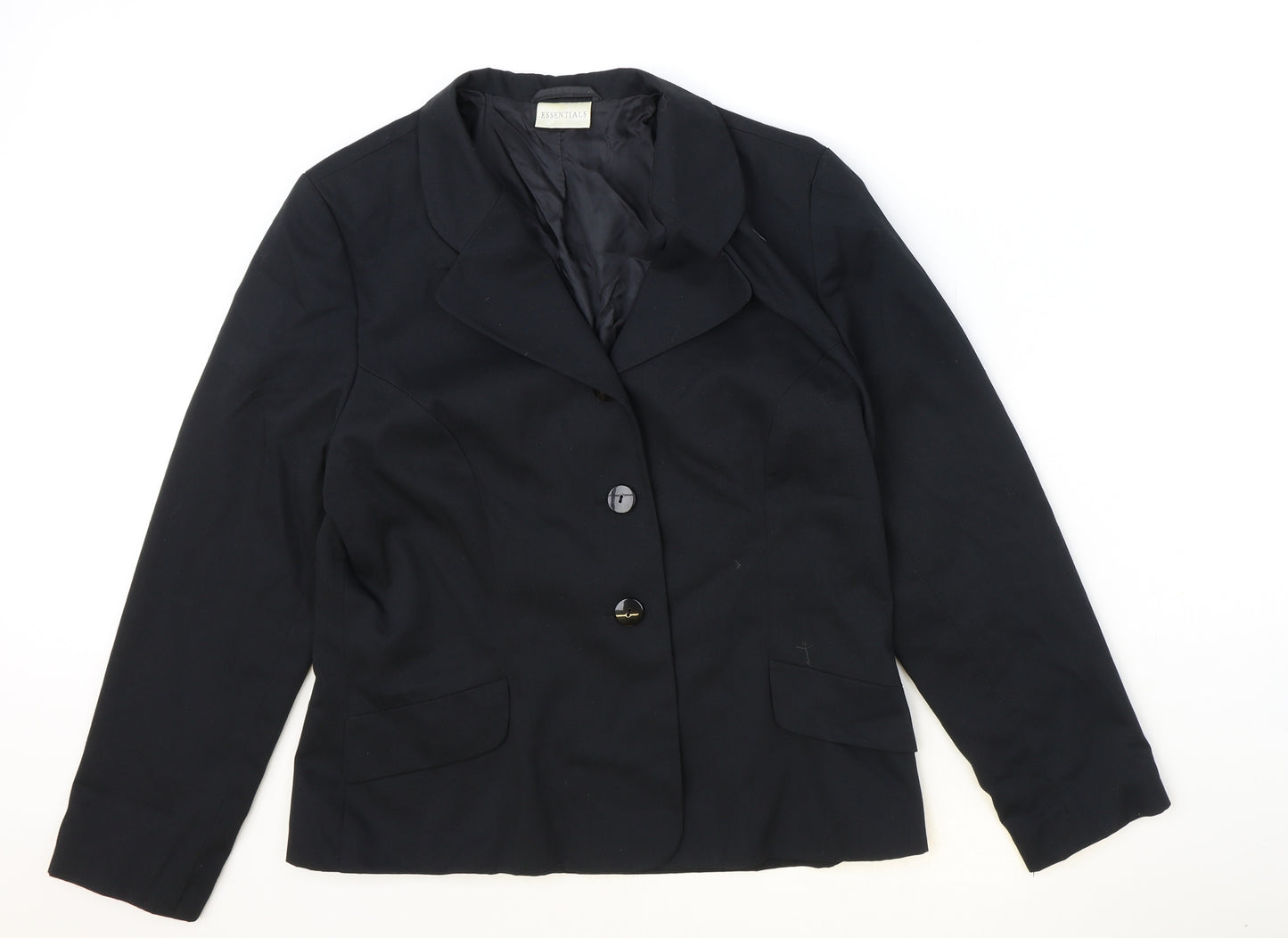 Essentials Womens Black Polyester Jacket Blazer Size 14