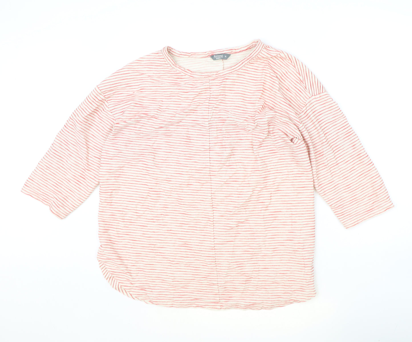 Nutmeg Womens Red Striped 100% Cotton Basic T-Shirt Size 18 Round Neck