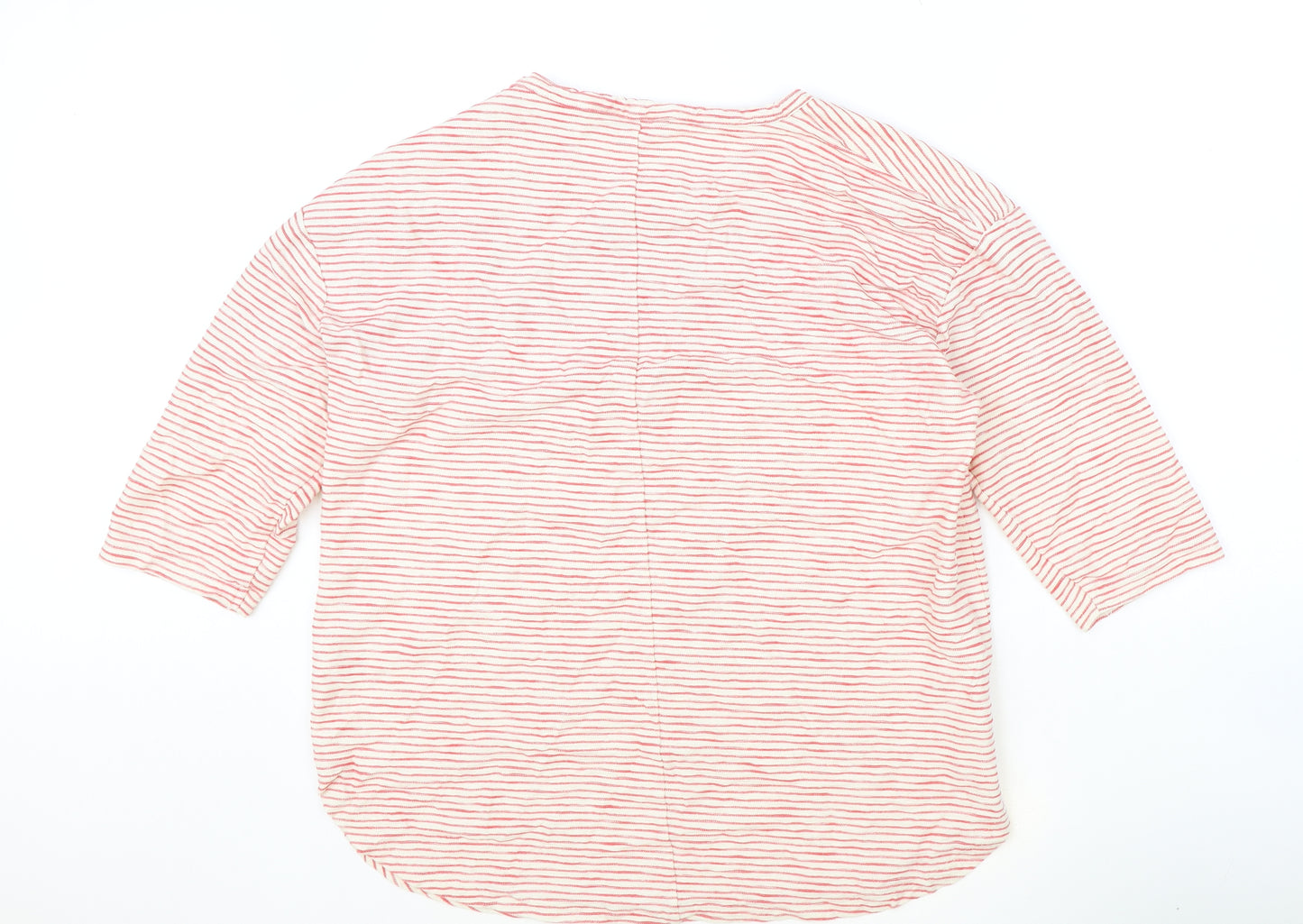Nutmeg Womens Red Striped 100% Cotton Basic T-Shirt Size 18 Round Neck
