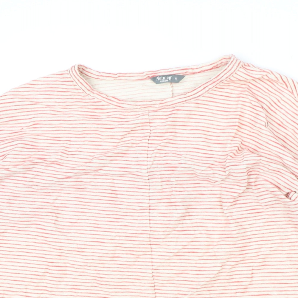 Nutmeg Womens Red Striped 100% Cotton Basic T-Shirt Size 18 Round Neck