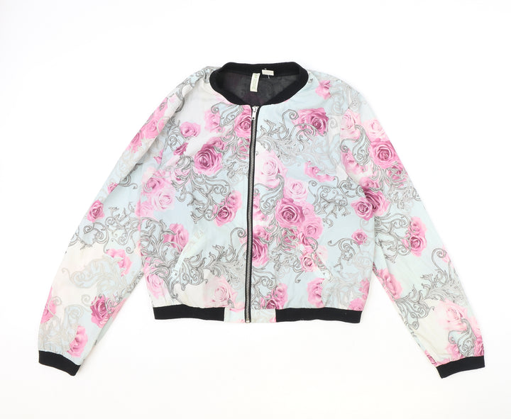 H&M Womens Blue Floral Jacket Size 12 Zip
