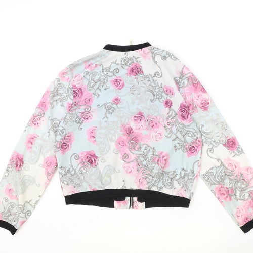 H&M Womens Blue Floral Jacket Size 12 Zip