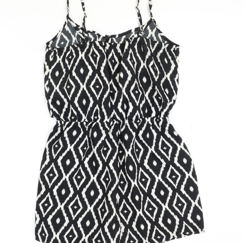 PEP&CO Womens Black Geometric Polyester Playsuit One-Piece Size 8 Button