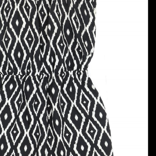 PEP&CO Womens Black Geometric Polyester Playsuit One-Piece Size 8 Button