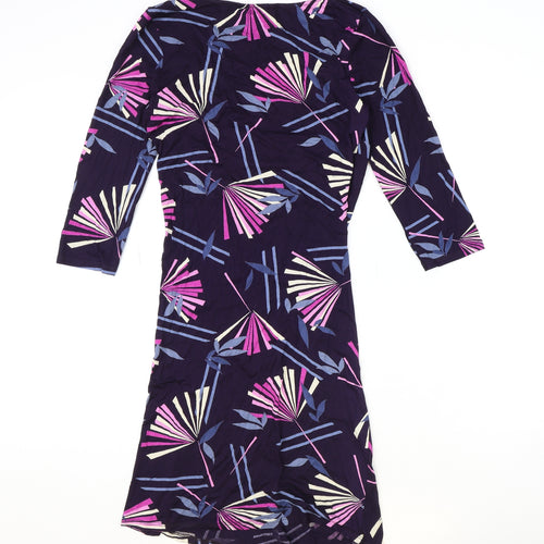 TU Womens Purple Geometric Viscose A-Line Size 12 V-Neck Pullover