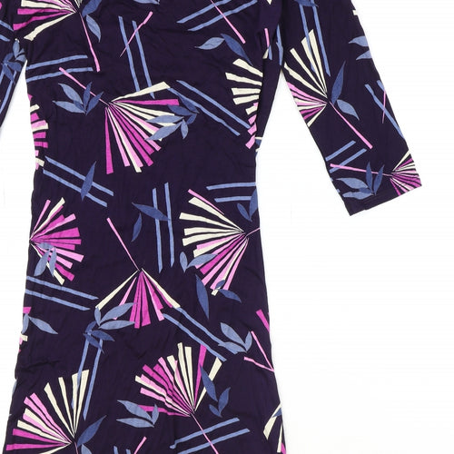 TU Womens Purple Geometric Viscose A-Line Size 12 V-Neck Pullover