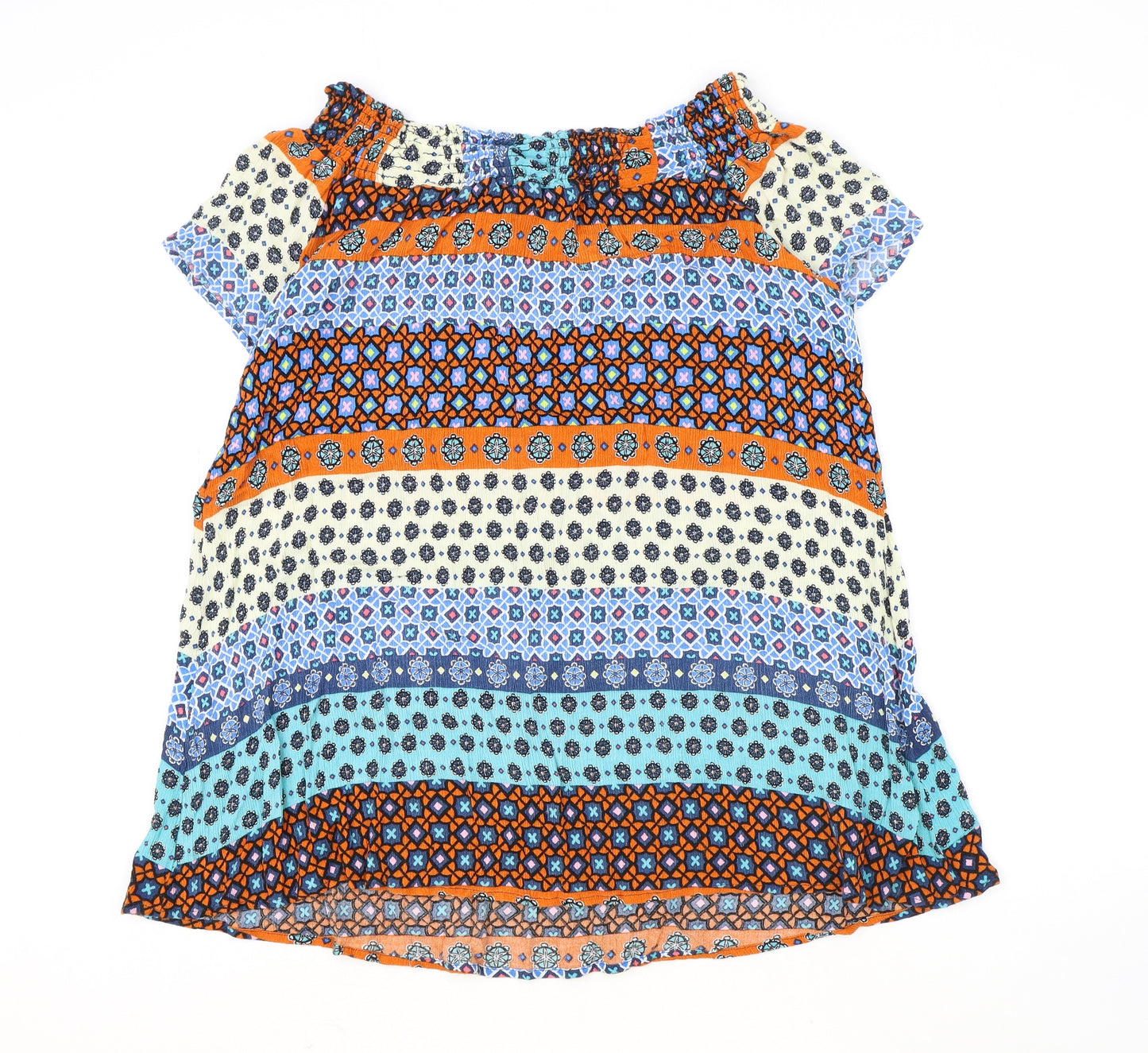 Glamorous Womens Multicoloured Geometric Viscose Shift Size 10 Off the Shoulder Pullover