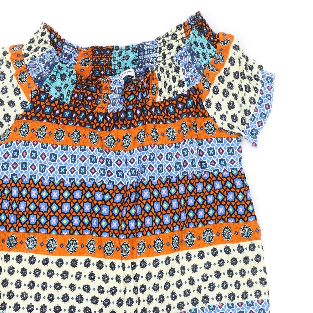 Glamorous Womens Multicoloured Geometric Viscose Shift Size 10 Off the Shoulder Pullover