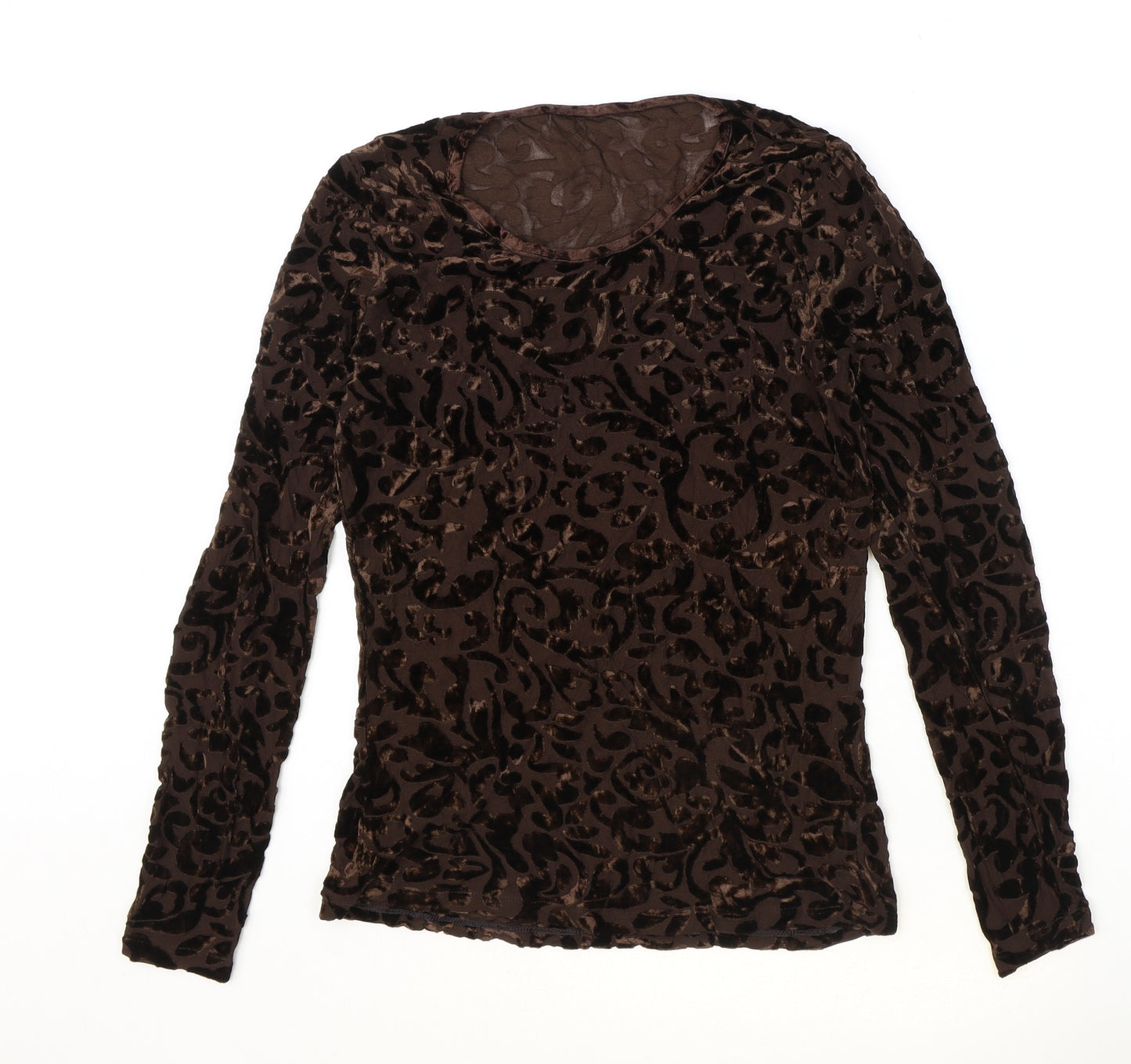 Marks and Spencer Womens Brown Geometric Polyester Basic T-Shirt Size 12 Round Neck