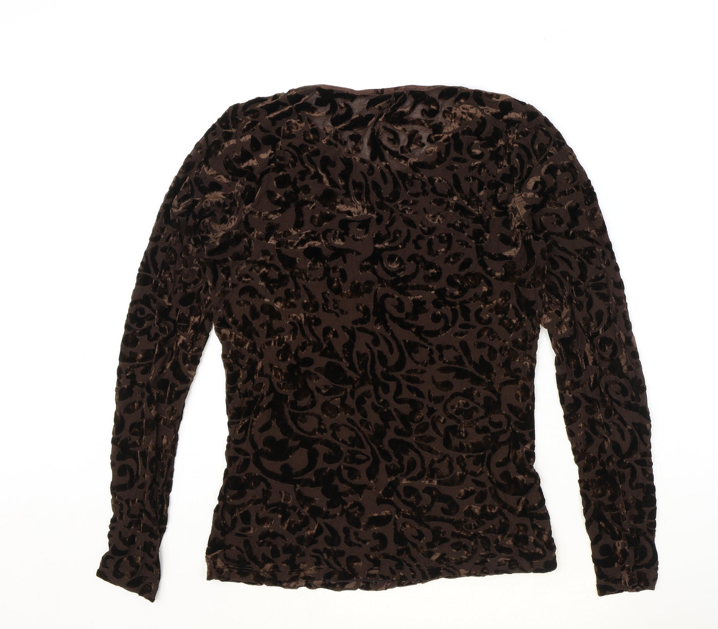 Marks and Spencer Womens Brown Geometric Polyester Basic T-Shirt Size 12 Round Neck