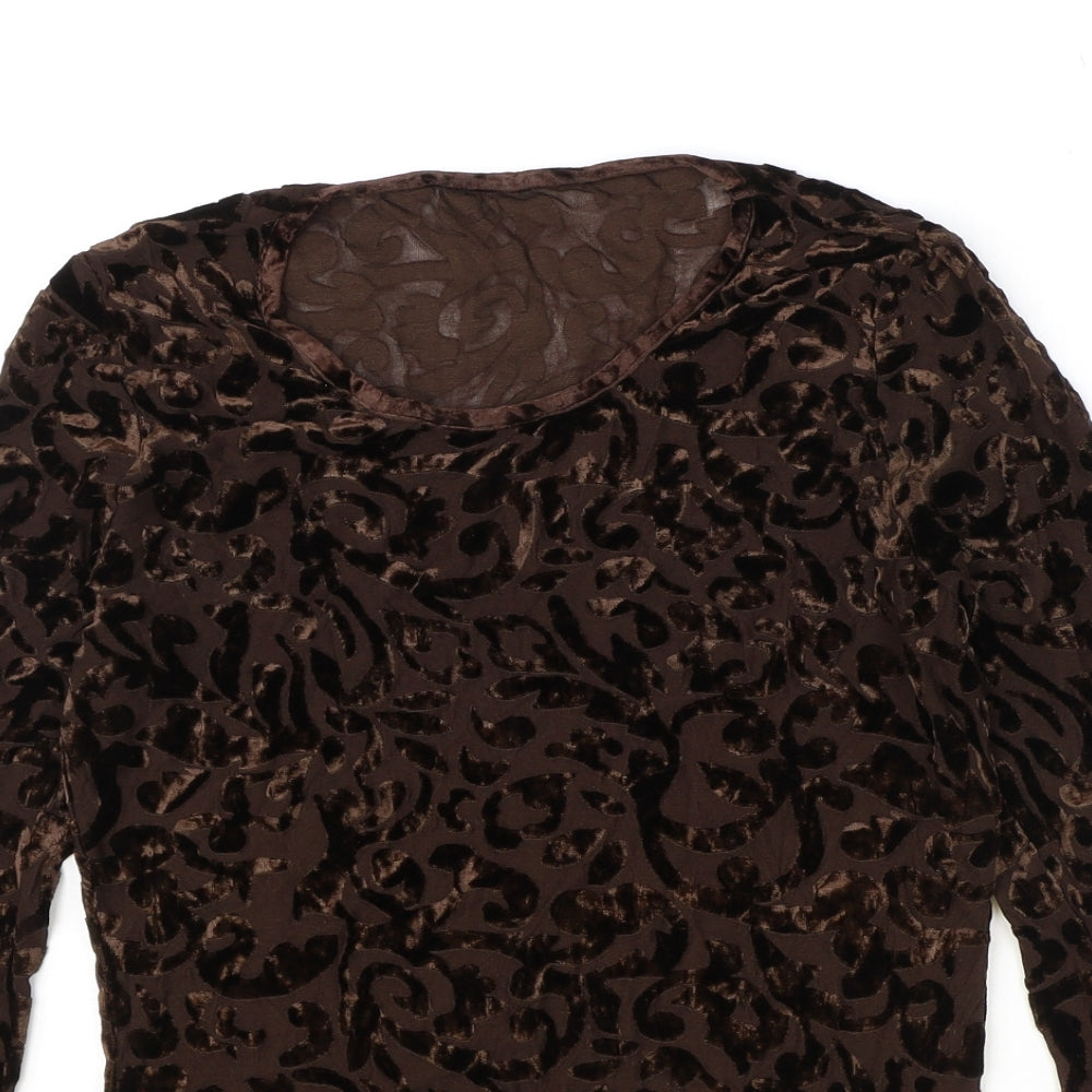 Marks and Spencer Womens Brown Geometric Polyester Basic T-Shirt Size 12 Round Neck
