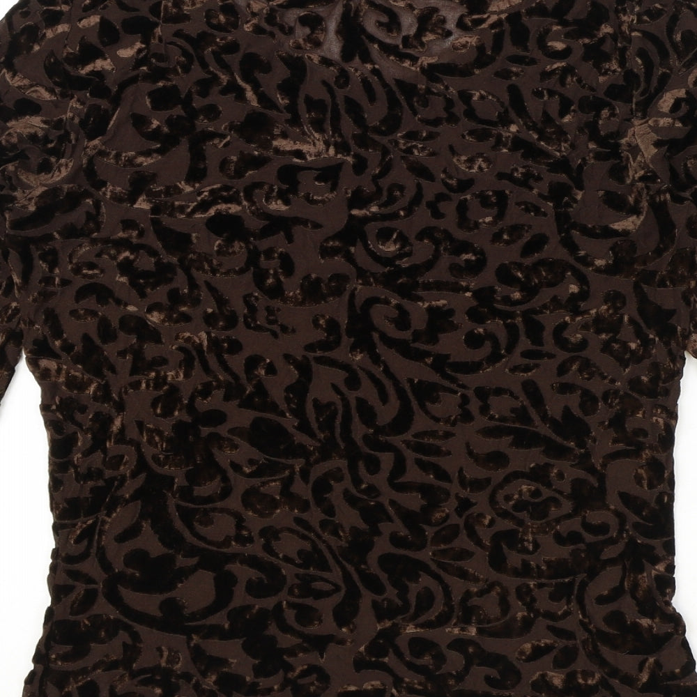 Marks and Spencer Womens Brown Geometric Polyester Basic T-Shirt Size 12 Round Neck