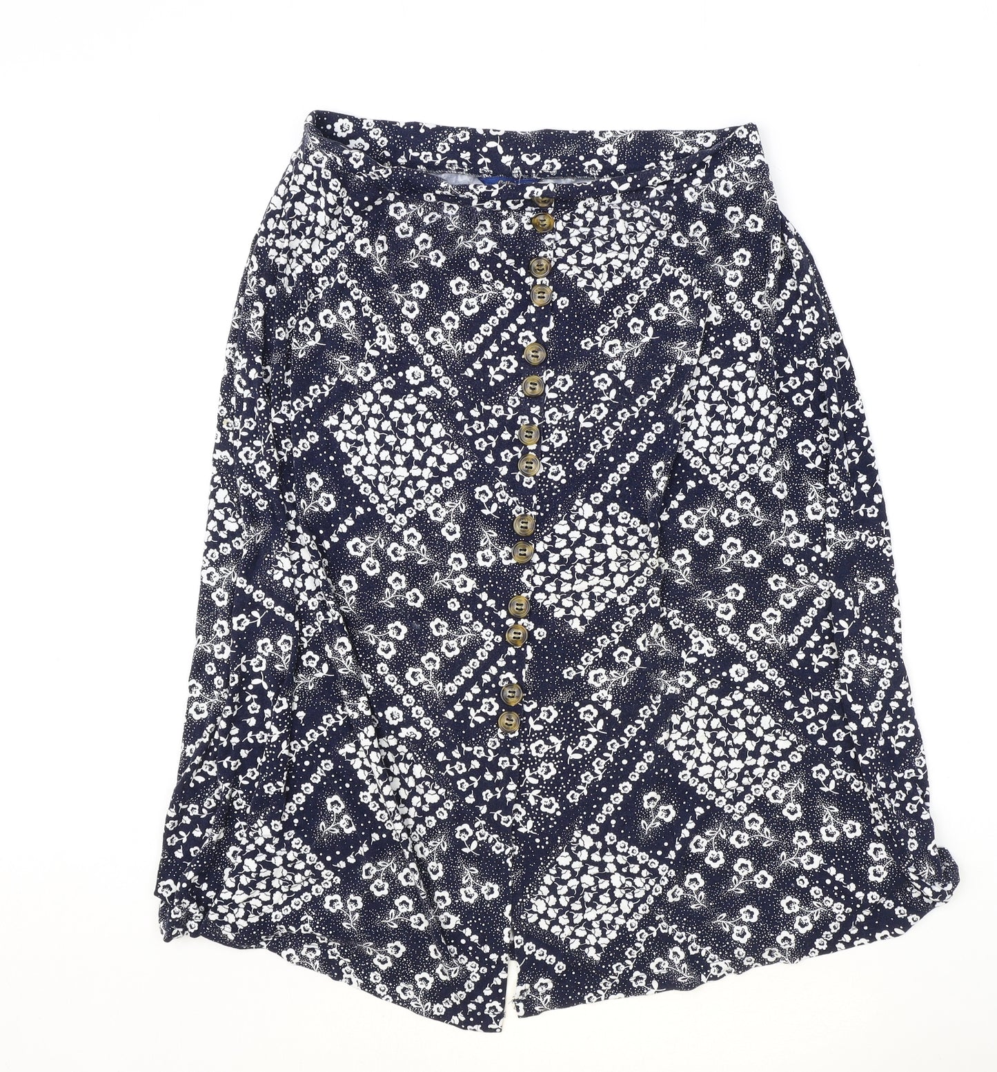 Cotton Traders Womens Blue Geometric Viscose Swing Skirt Size 16