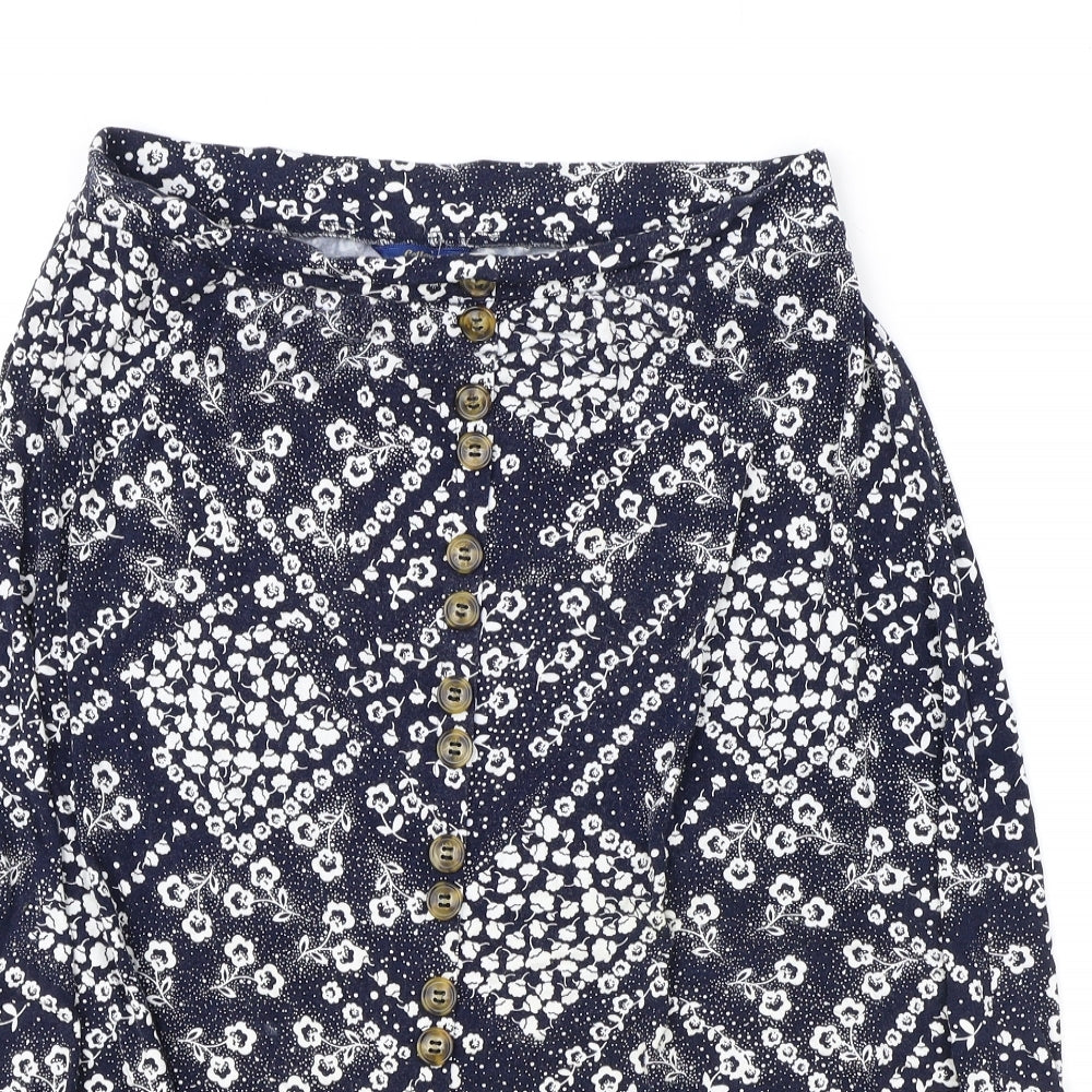 Cotton Traders Womens Blue Geometric Viscose Swing Skirt Size 16
