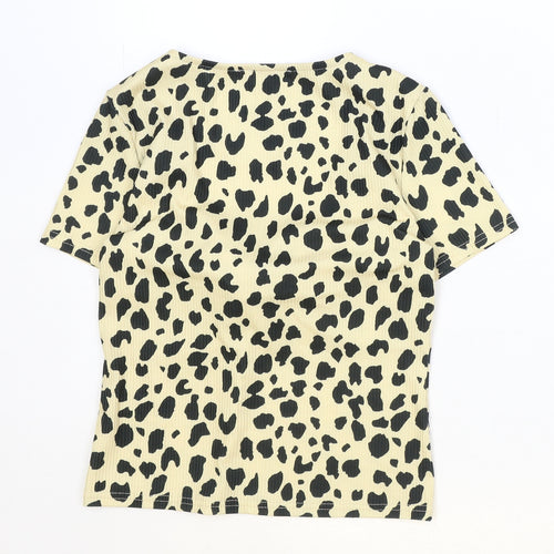 Miss Selfridge Womens Beige Animal Print Polyester Basic T-Shirt Size 8 V-Neck
