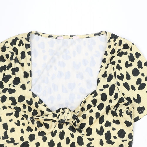 Miss Selfridge Womens Beige Animal Print Polyester Basic T-Shirt Size 8 V-Neck