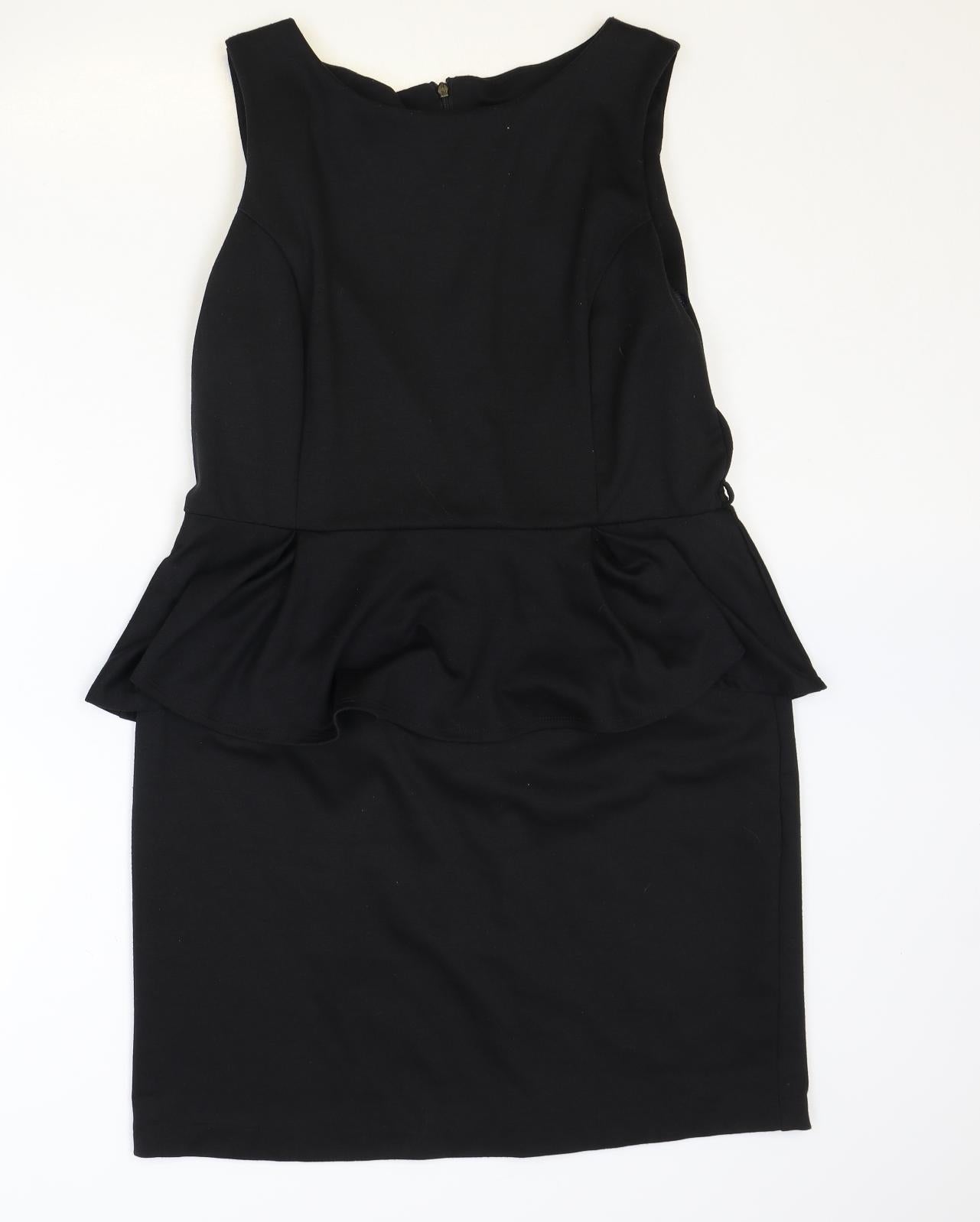 Wallis Womens Black Polyester Shift Size 16 Round Neck Zip