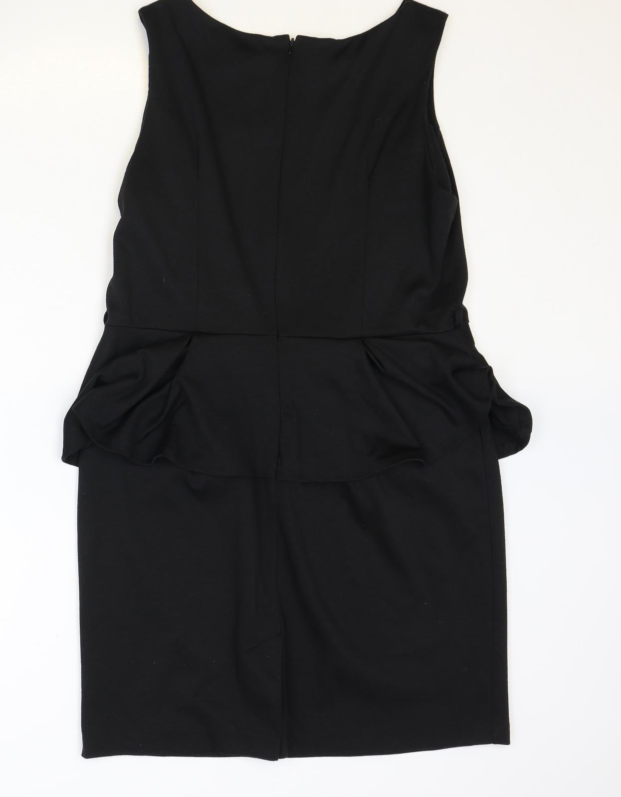 Wallis Womens Black Polyester Shift Size 16 Round Neck Zip