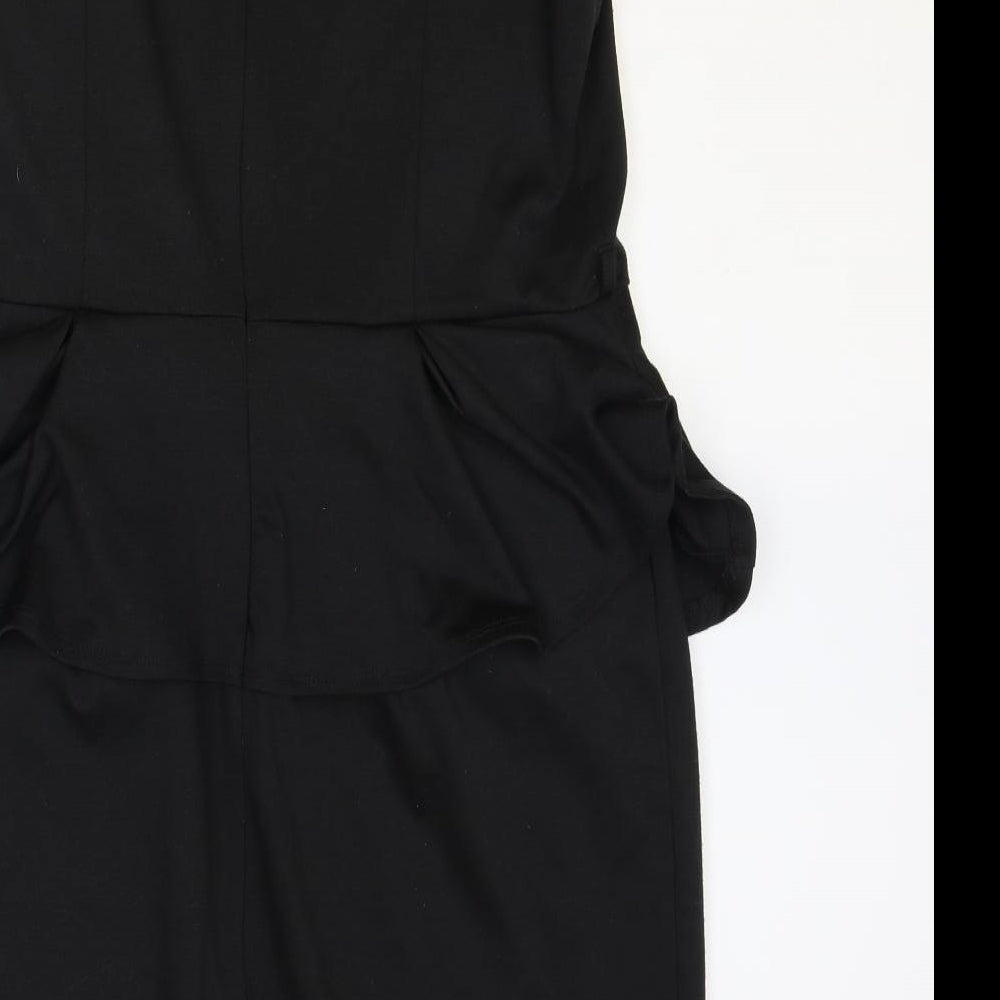 Wallis Womens Black Polyester Shift Size 16 Round Neck Zip