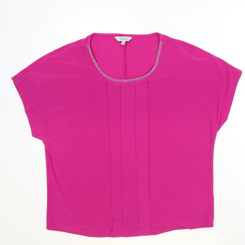 Nightingales Womens Pink Polyester Basic Blouse Size 14 Round Neck