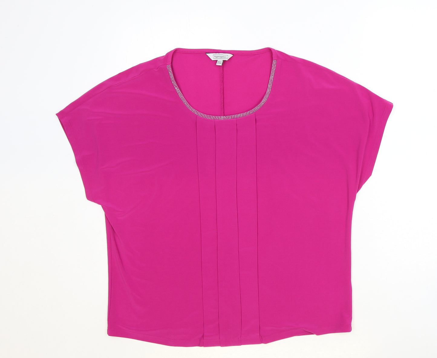 Nightingales Womens Pink Polyester Basic Blouse Size 14 Round Neck