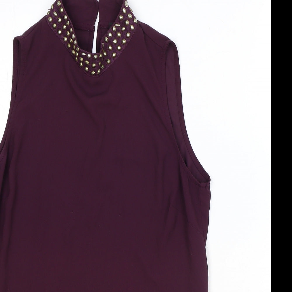 Atmosphere Womens Purple Polyester Basic Blouse Size 12 Round Neck