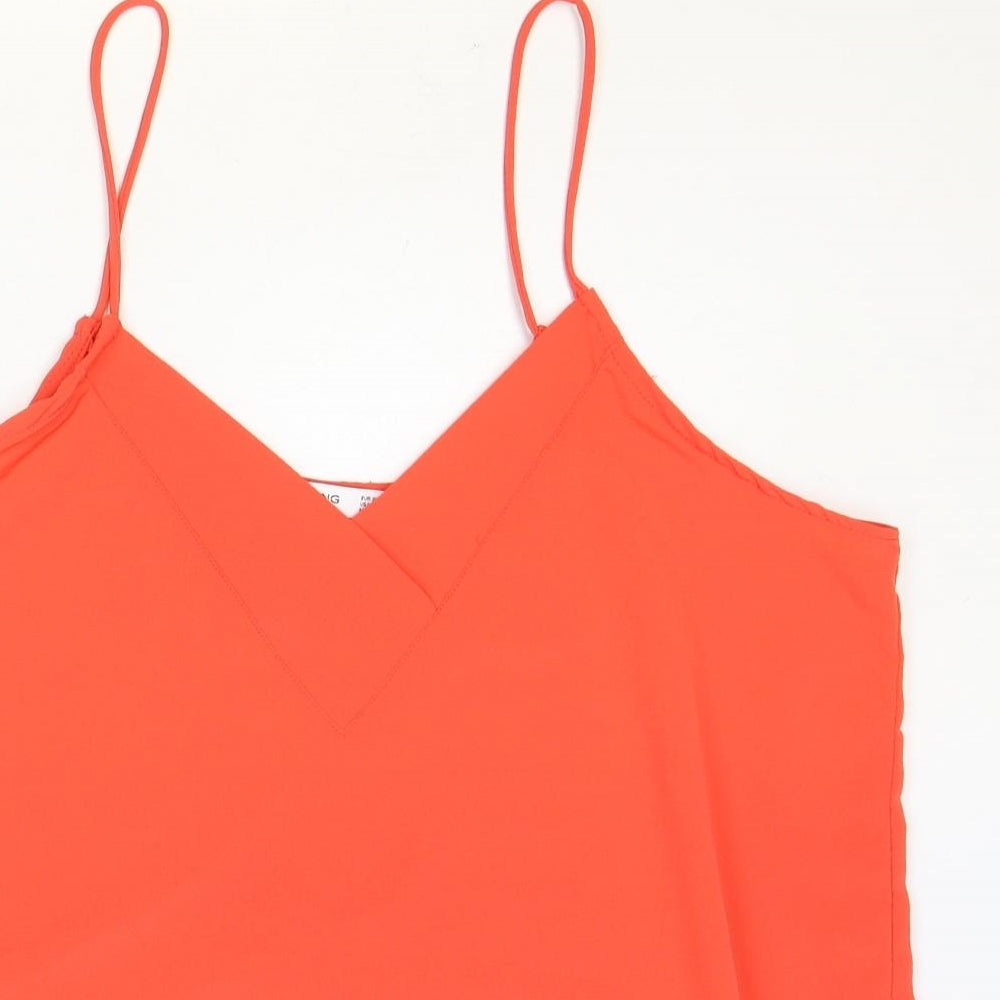 Mango Womens Orange Polyester Camisole Tank Size L V-Neck