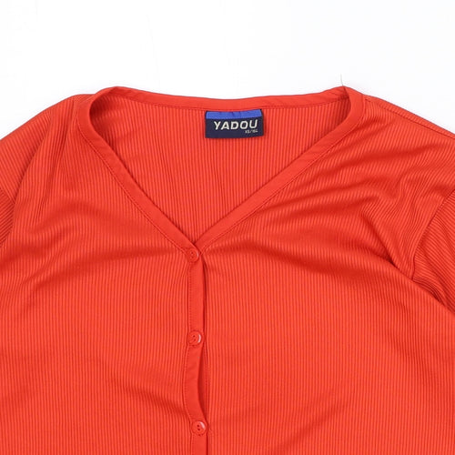Yadou Womens Orange Polyester Basic Button-Up Size XS V-Neck