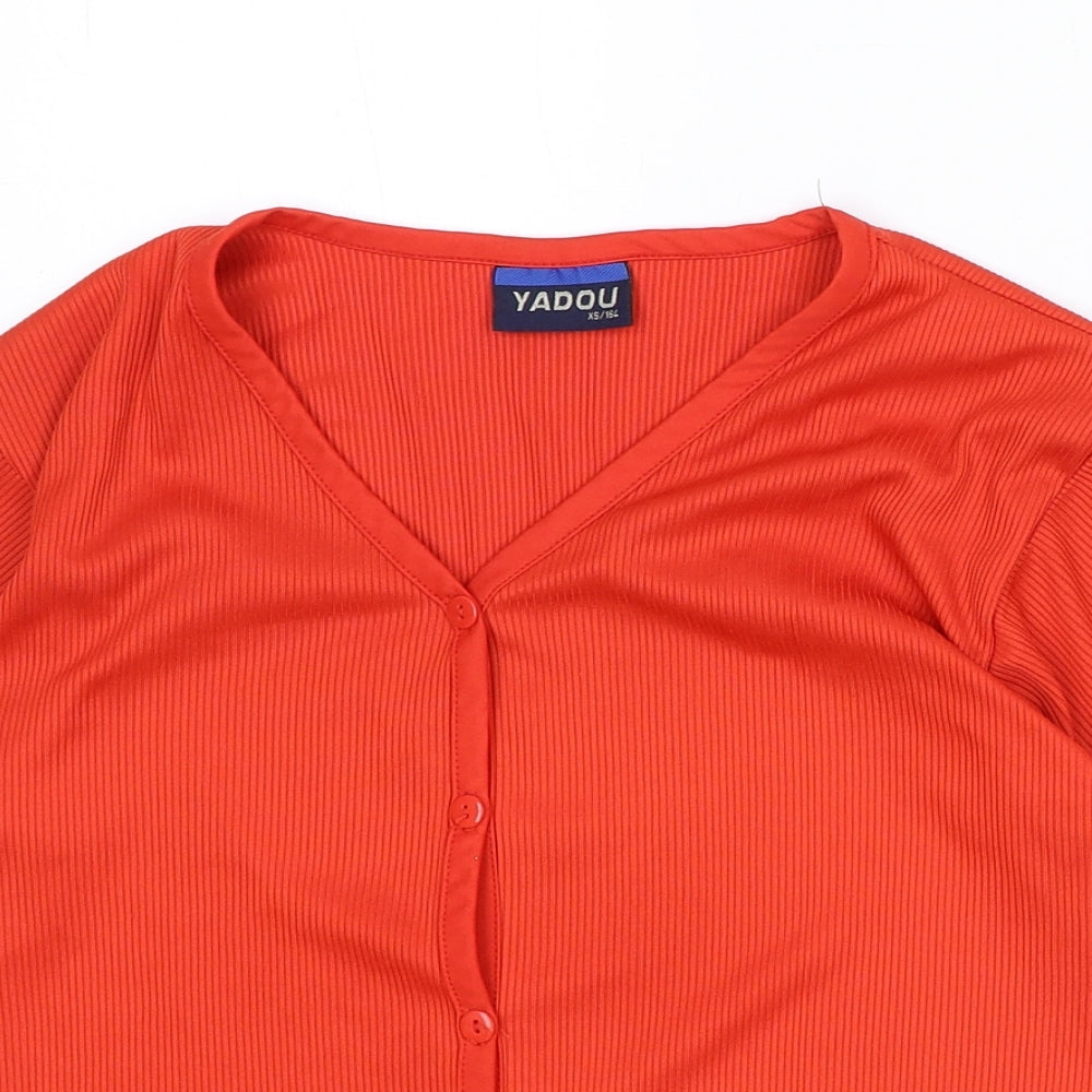 Yadou Womens Orange Polyester Basic Button-Up Size XS V-Neck