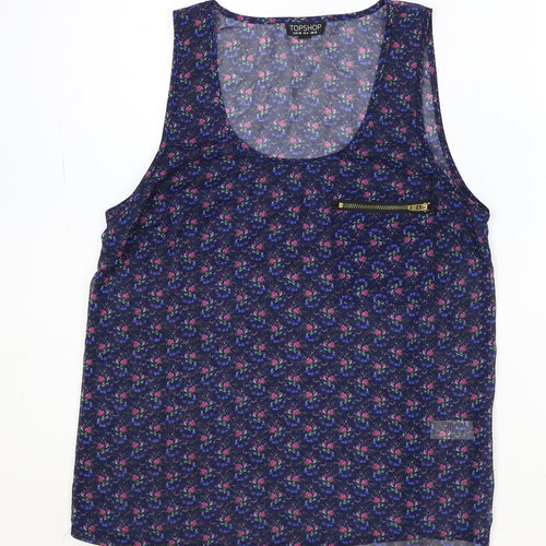 Topshop Womens Blue Geometric Polyester Basic Tank Size 10 Scoop Neck