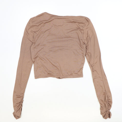 Heart Hips Womens Brown Polyester Basic T-Shirt Size L Round Neck - Ruched