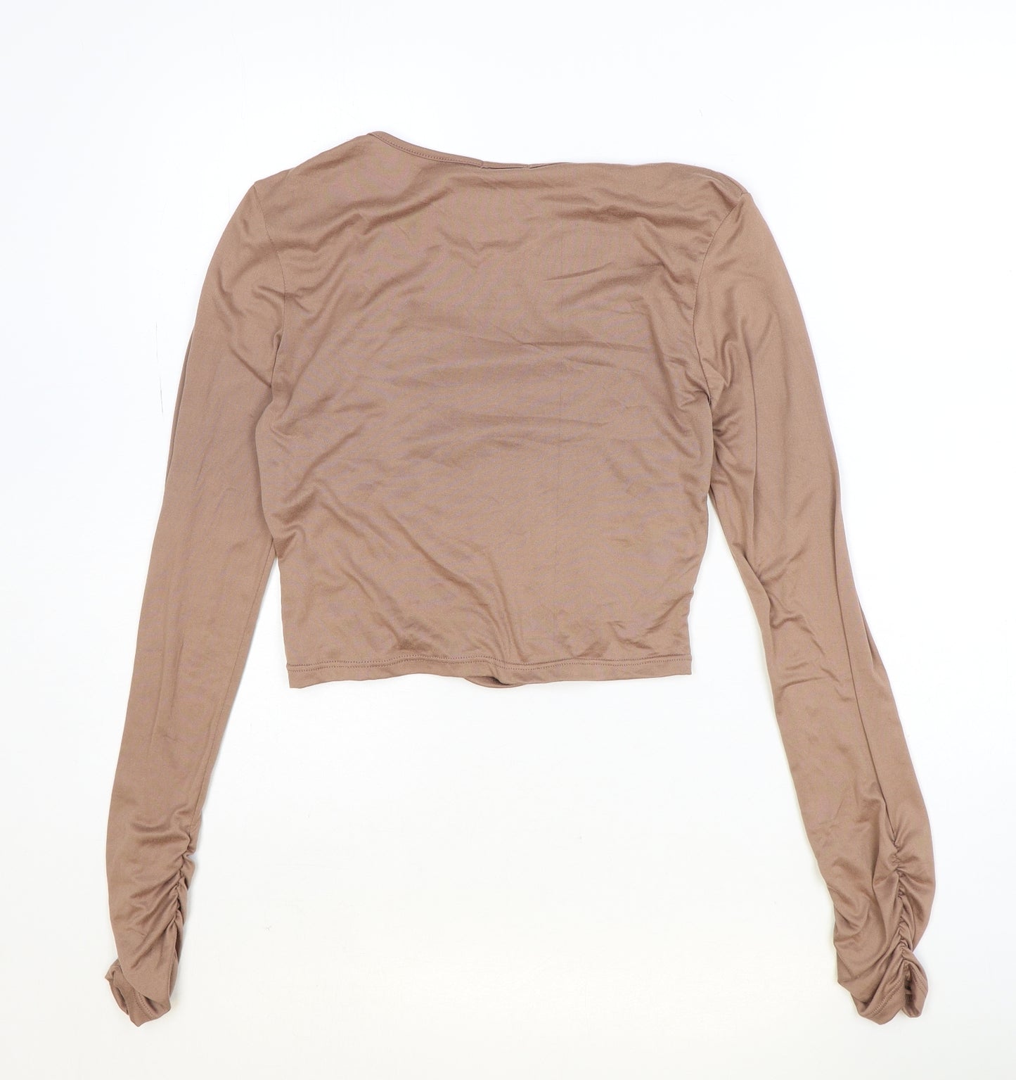 Heart Hips Womens Brown Polyester Basic T-Shirt Size L Round Neck - Ruched