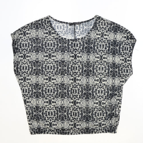 Atmosphere Womens Black Geometric Polyester Basic T-Shirt Size 6 Scoop Neck