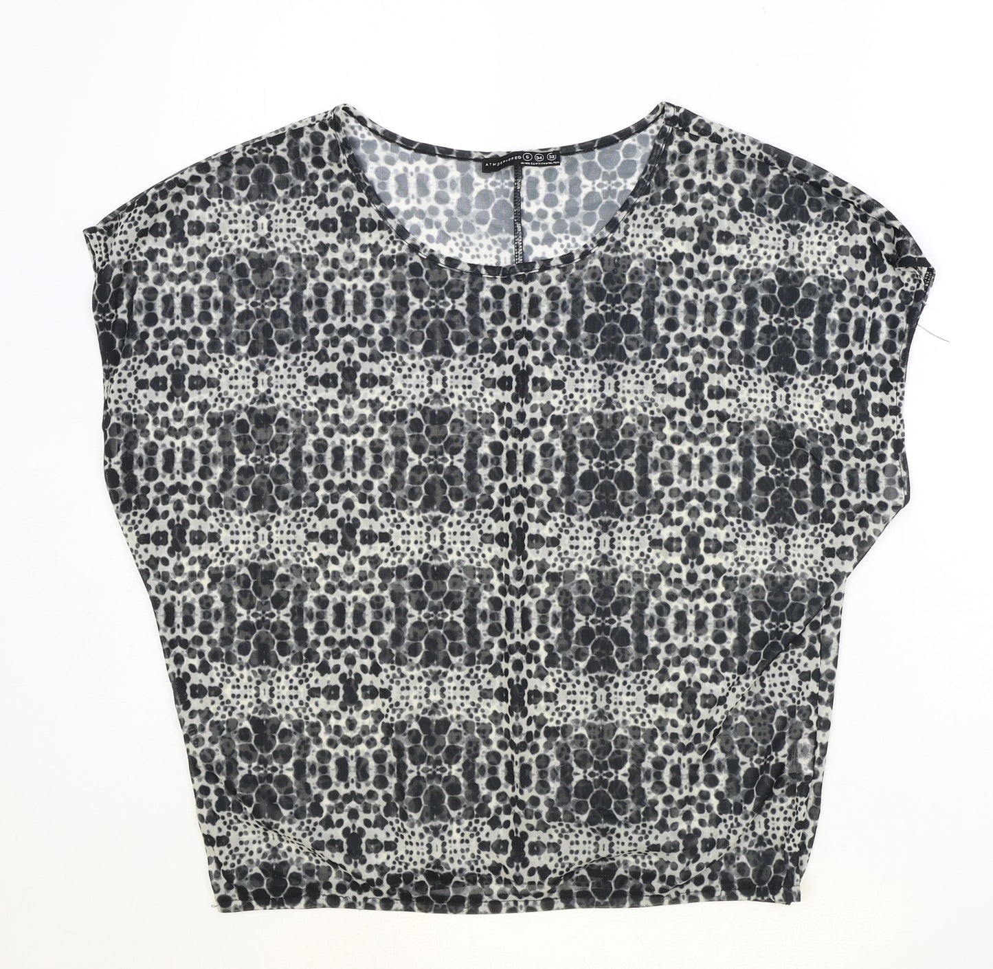 Atmosphere Womens Black Geometric Polyester Basic T-Shirt Size 6 Scoop Neck
