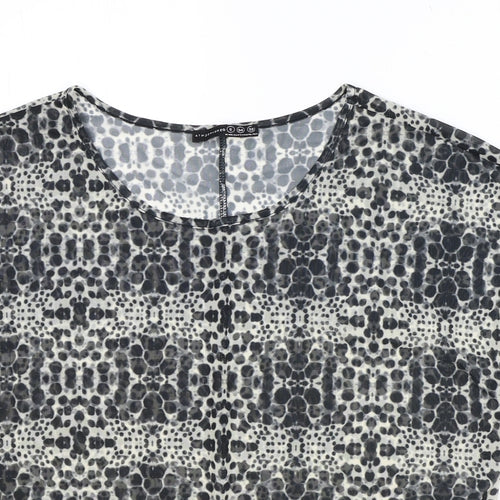 Atmosphere Womens Black Geometric Polyester Basic T-Shirt Size 6 Scoop Neck