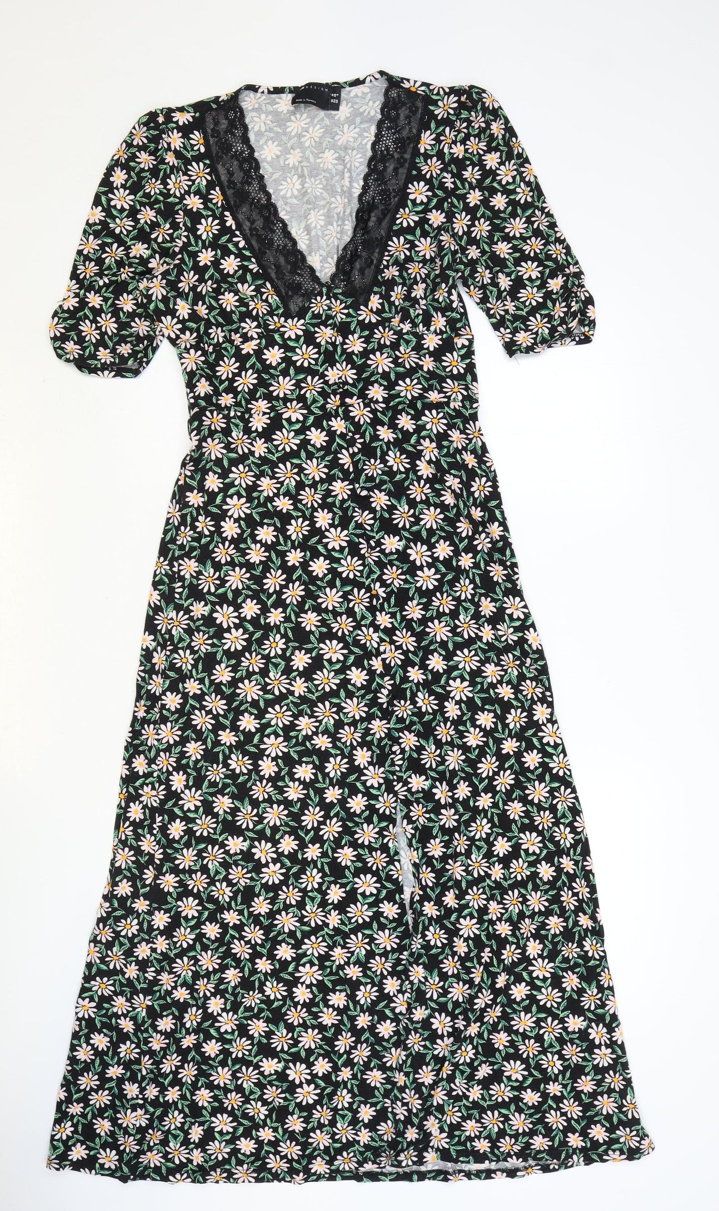 ASOS Womens Black Floral Viscose Maxi Size 10 V-Neck Pullover