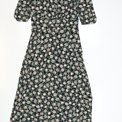ASOS Womens Black Floral Viscose Maxi Size 10 V-Neck Pullover
