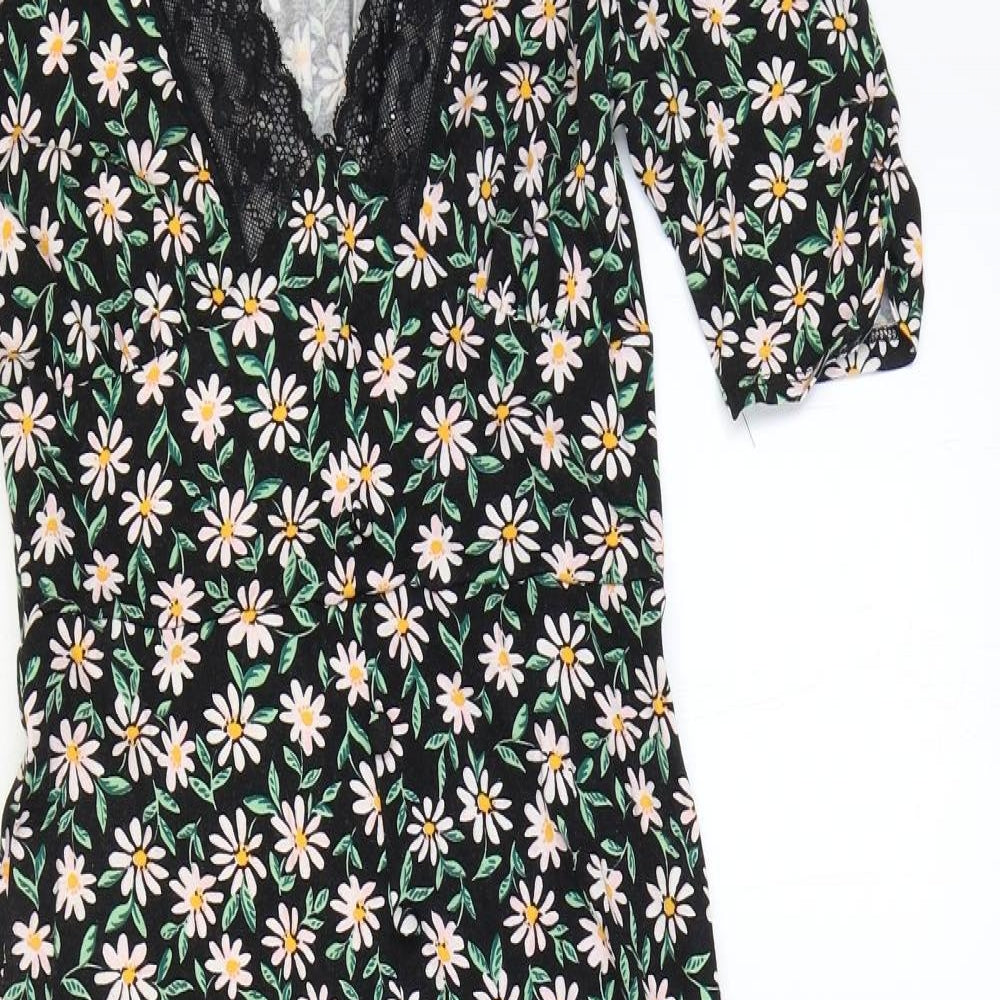 ASOS Womens Black Floral Viscose Maxi Size 10 V-Neck Pullover